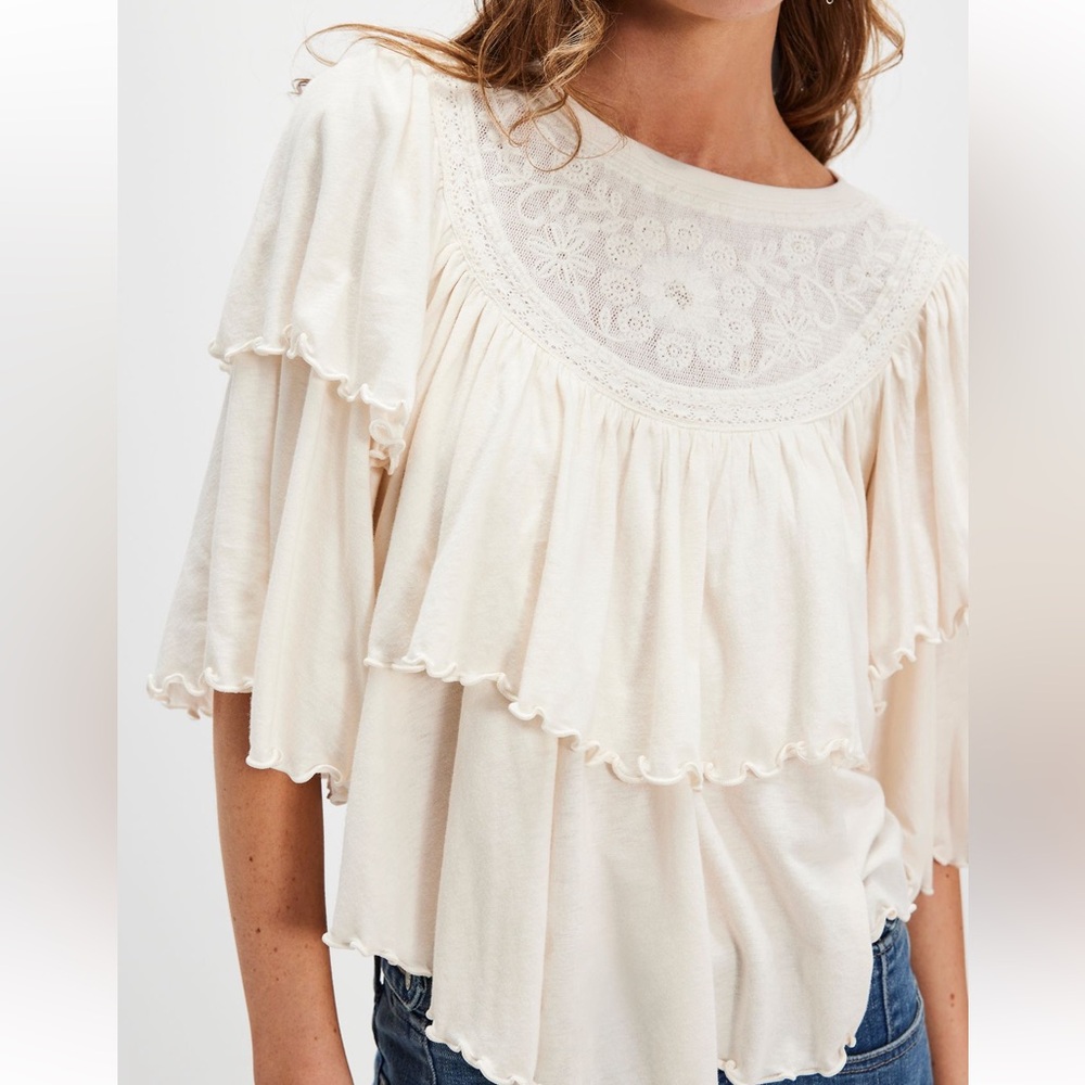 NWOT Free People Rose Party Tee- Sugar Swizzle $78 MSRP